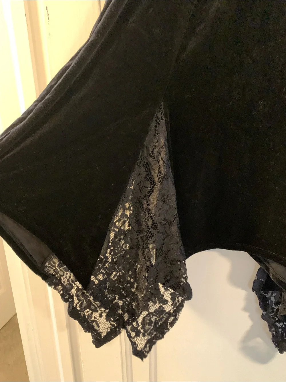 XS Black Velvet Women’s Skirt with Lace Detail